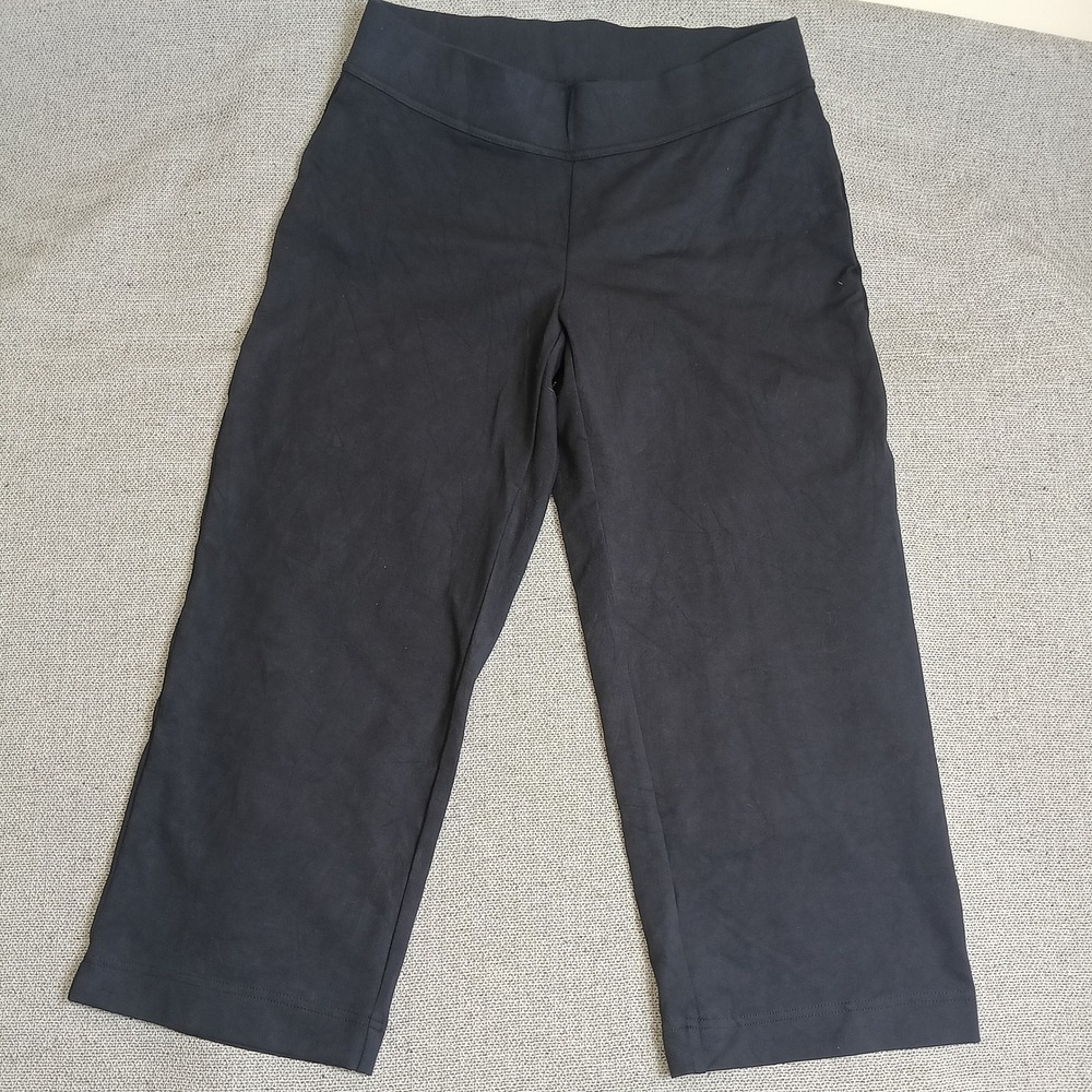 Lands End Cropped Leggings Womens M 10-12 Black Excellent Wide Leg Capri Pants